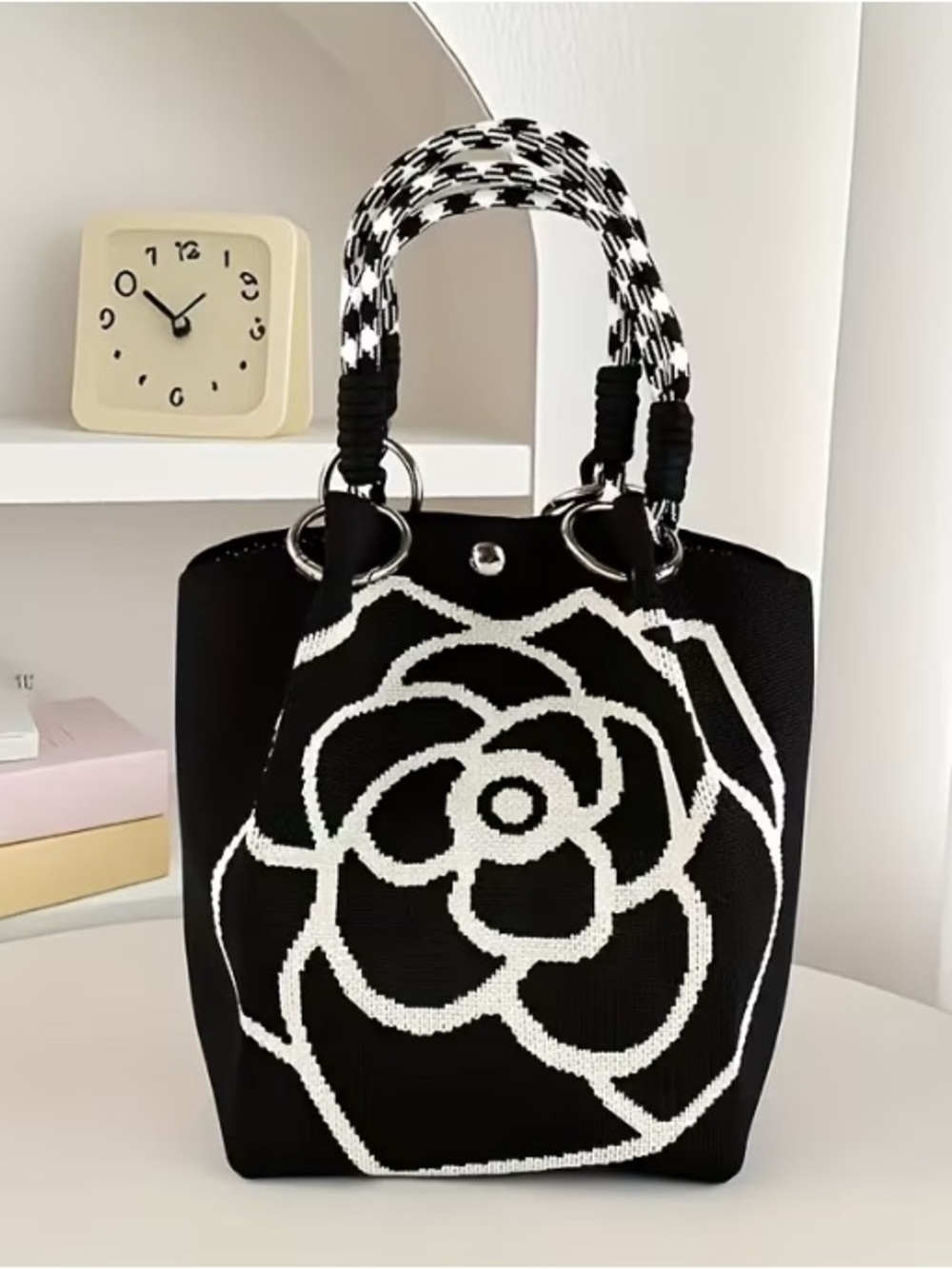 Black Rose Pattern Tote Bag
